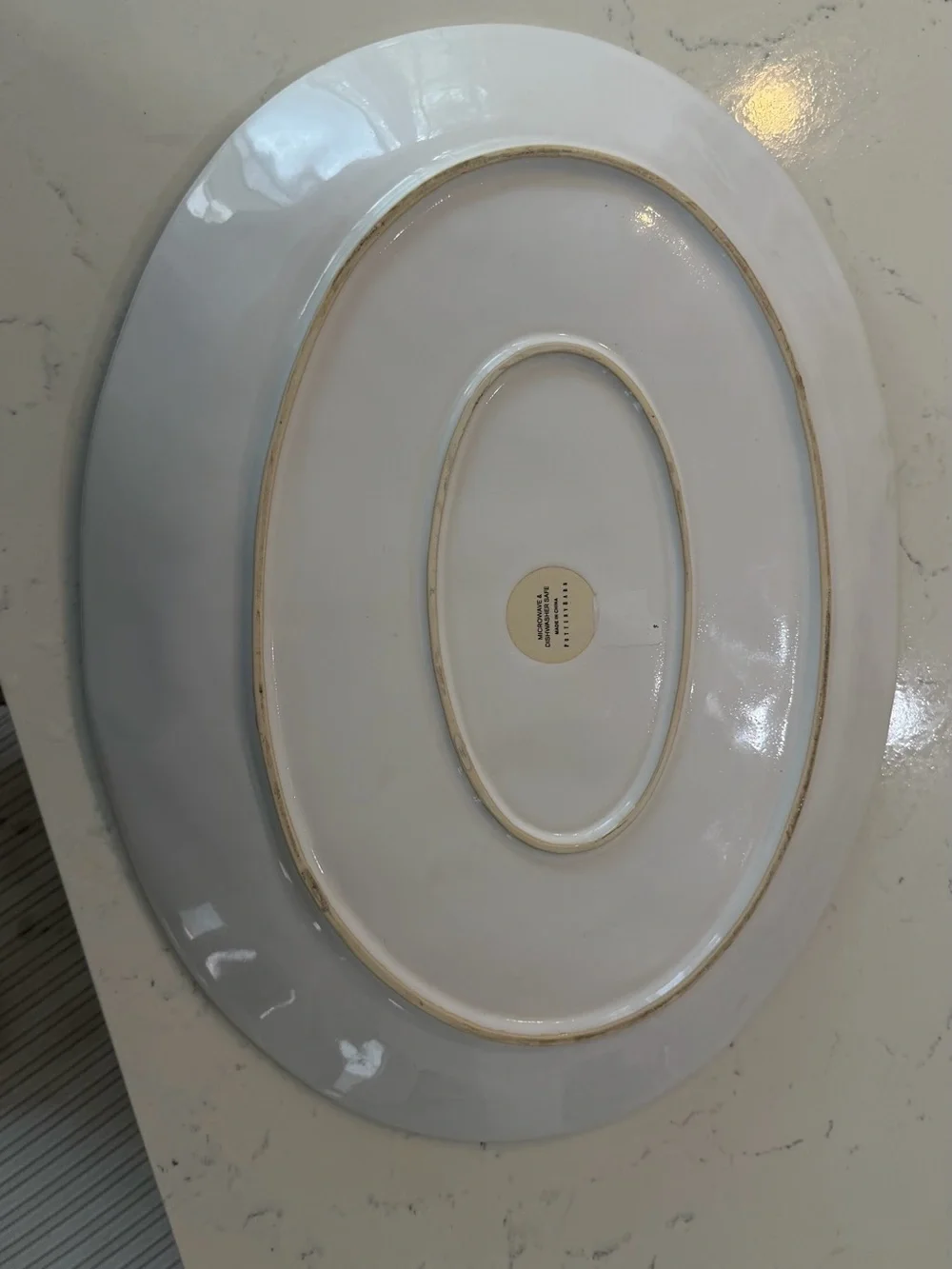 Pottery Barn Cream Ceramic Oval Serving Platter with Embossed Floral Motif